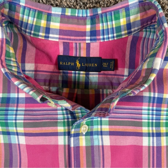 Ralph Lauren Mens 2XLT Blue Pink Green Plaid Oxford Shirt Pony Logo Long Sleeve - Picture 4 of 10